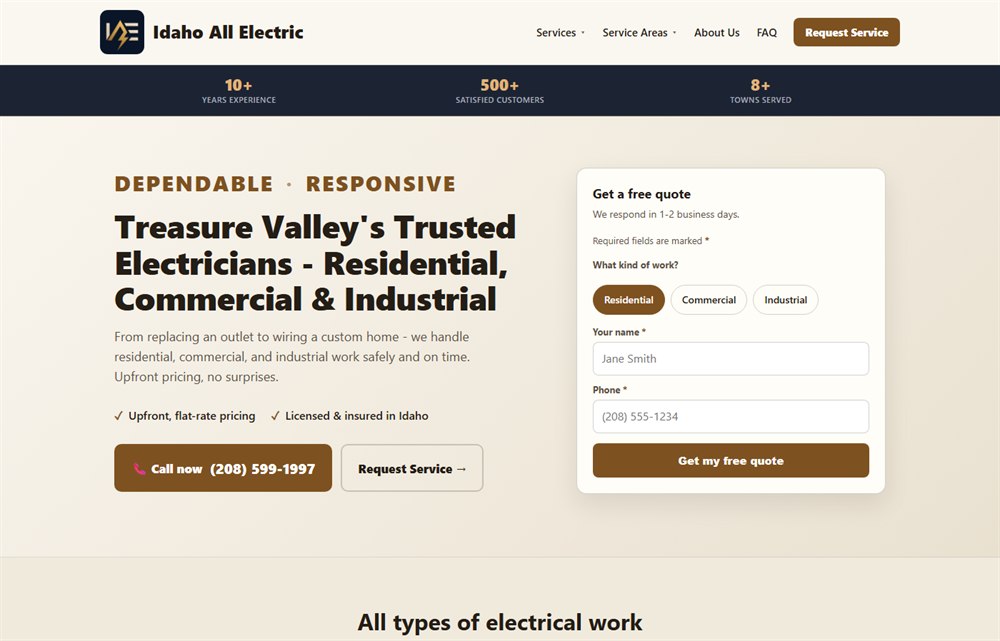 Idaho All Electric website homepage